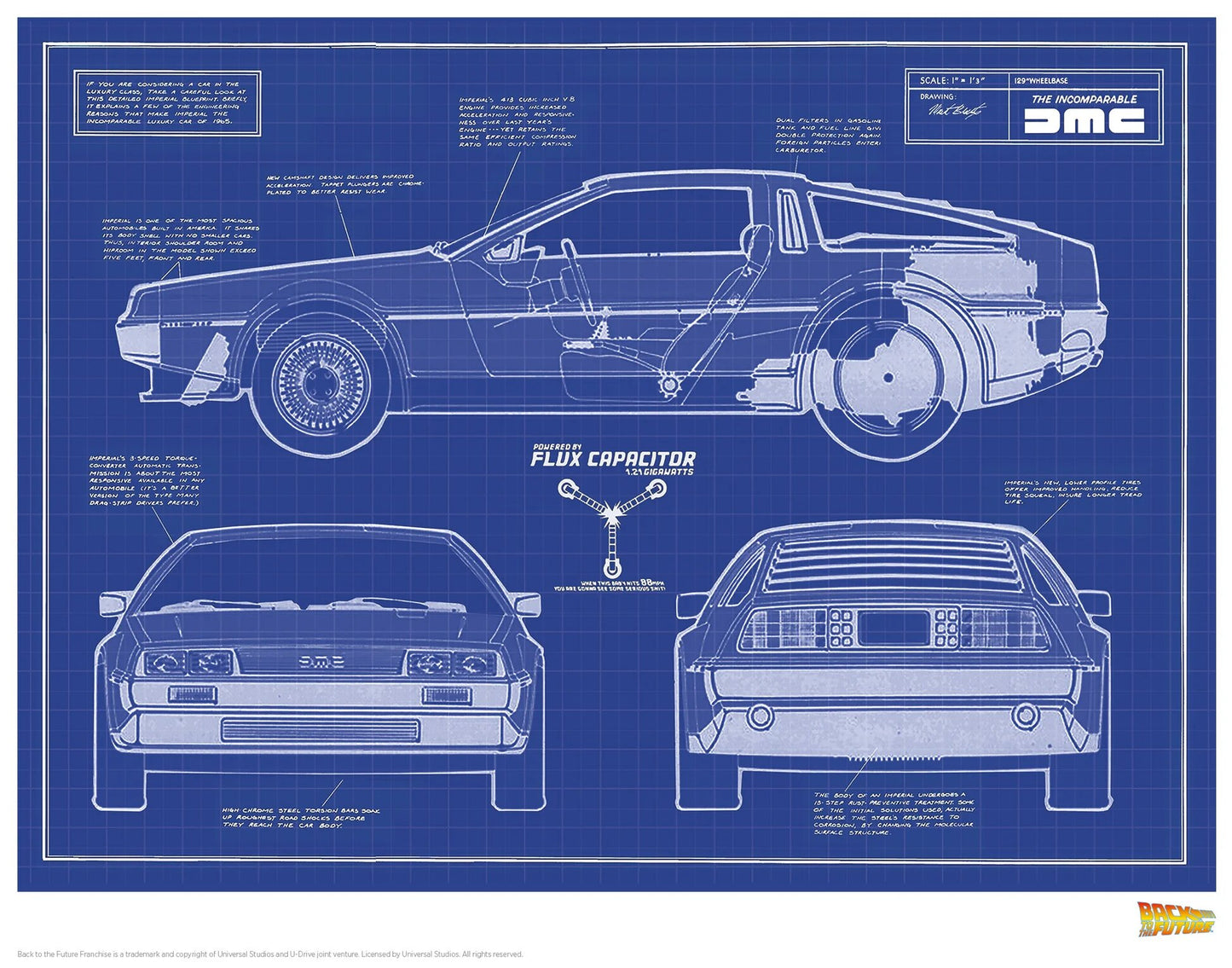 Zurück in die Zukunft - DMC-12 (Blueprint) Kunstdruck Limited Edition 36x28cm FaNaTtik Collectibles