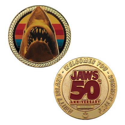 Pre-Order: Jaws - Der weiße Hai Sammelmünze (50th Anniversary) 24k Gold Plated Limited Edition FaNaTtik Collectibles
